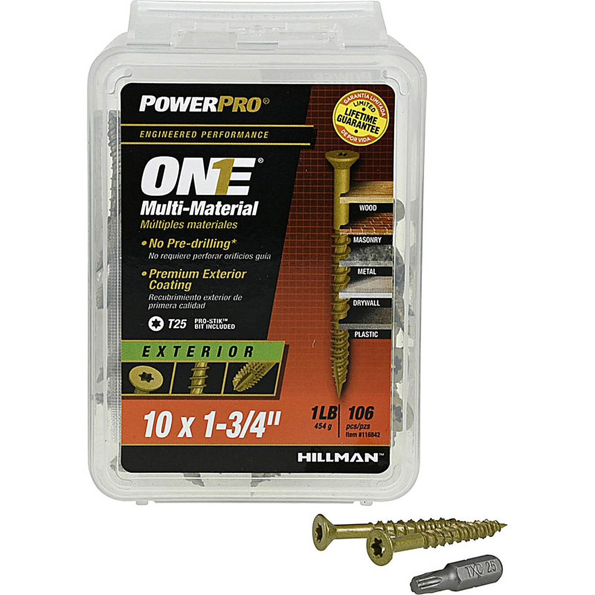 Hillman - 116842 - Power Pro One No. 10 x 1-3/4 in. L Star Flat Head Multi-Material Screw 1 lb. - 106/Pack