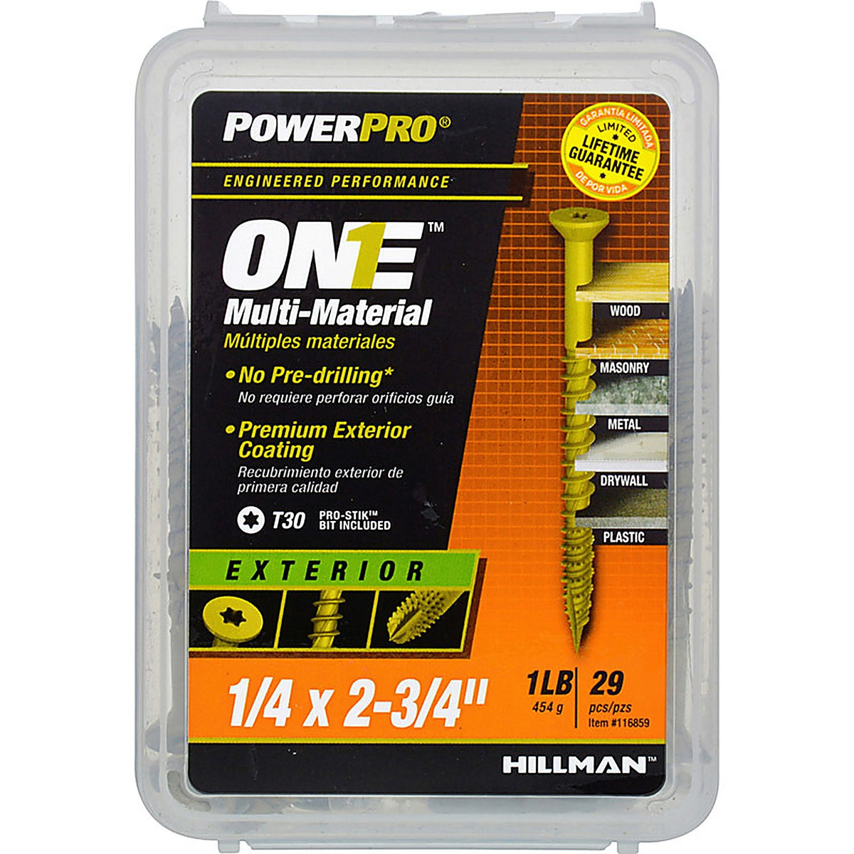 Hillman - 116859 - Power Pro One 1/4 in. x 2-3/4 in. L Star Flat Head Multi-Material Screw 1 lb. - 29/Pack