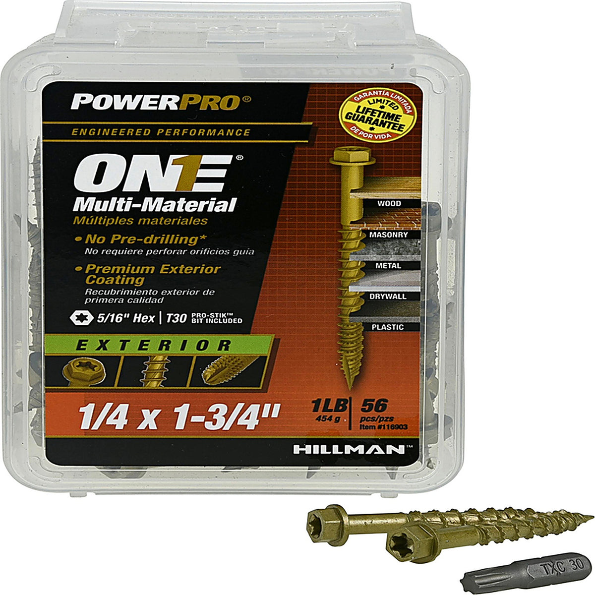 Hillman - 116903 - Power Pro 1/4 in. x 1-3/4 in. L Star Hex Washer Head Multi-Material Screw 1 lb. - 56/Pack