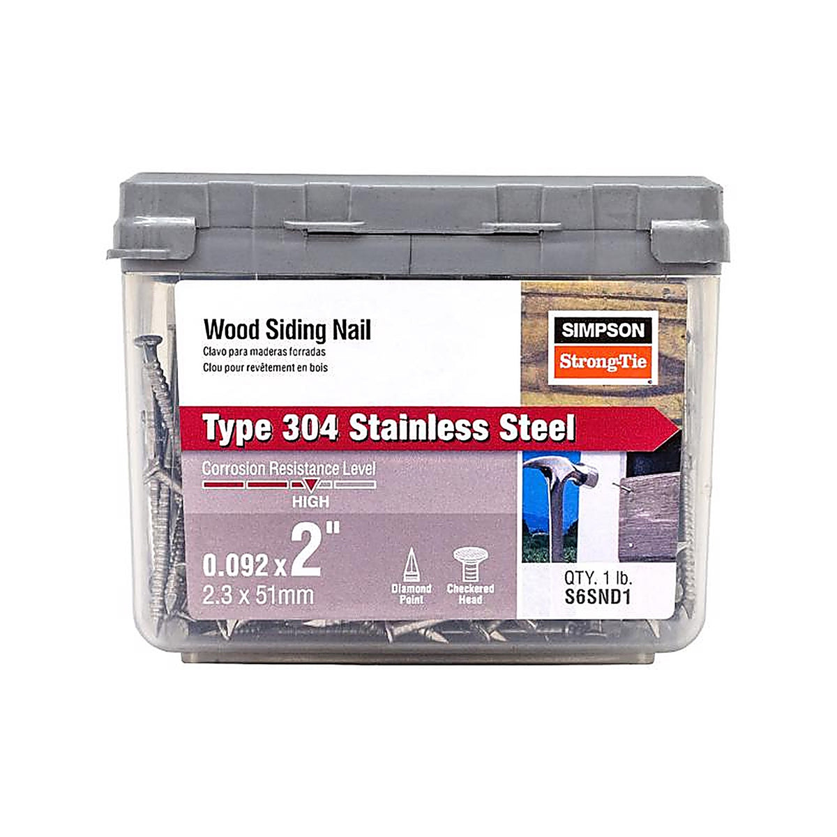 Simpson Strong-Tie - S6SND1 - 6D 2 in. Siding Stainless Steel Nail Round Head 1 lb