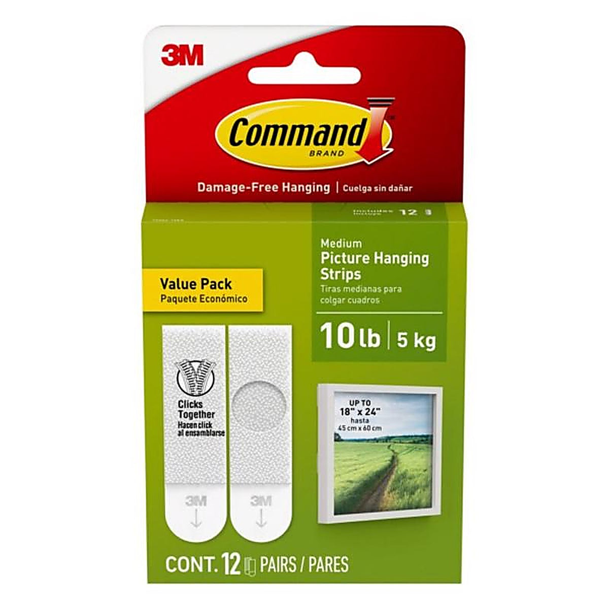 3M - 17204-12ES - Command White Foam Picture Hanging Strips Medium 3 lb. - 12/Pack