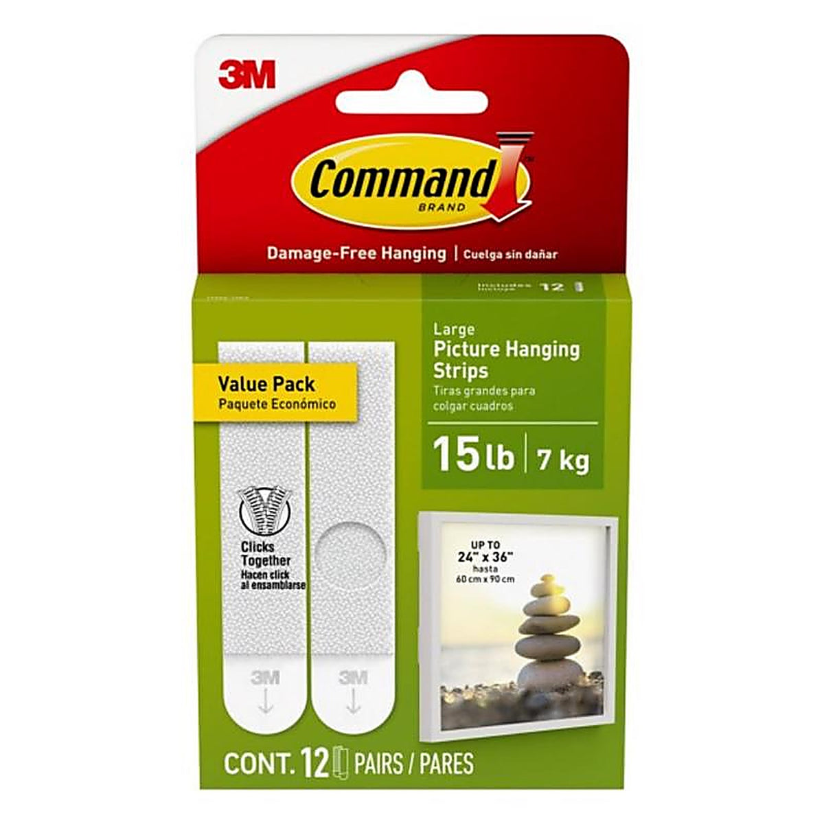 3M - 17206-12ES - Command White Large Picture Hanging Strips Foam - 12/Pack 16 lb.