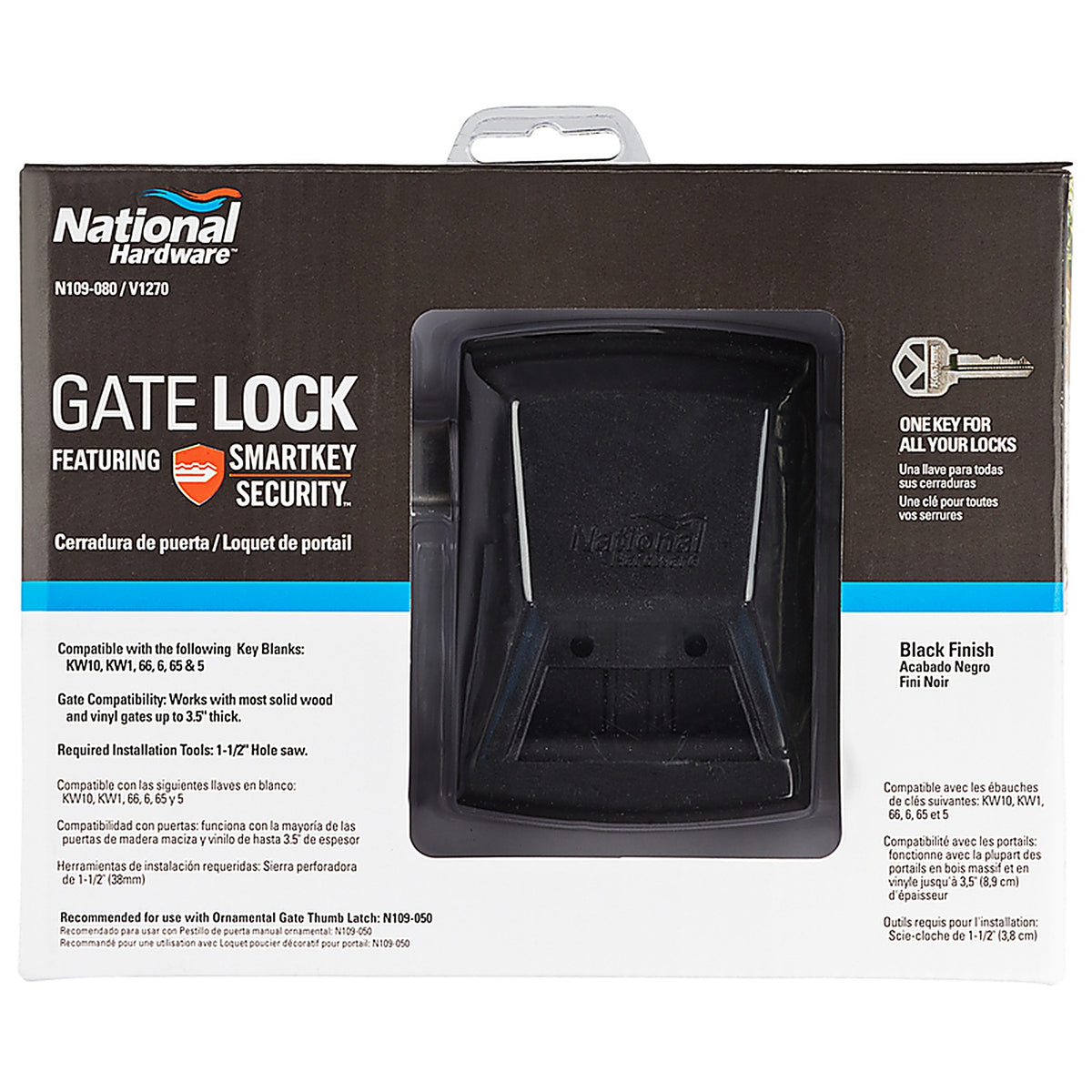 National Hardware - N109-080 - SmartKey 3.35 in. L Black Gate Lock