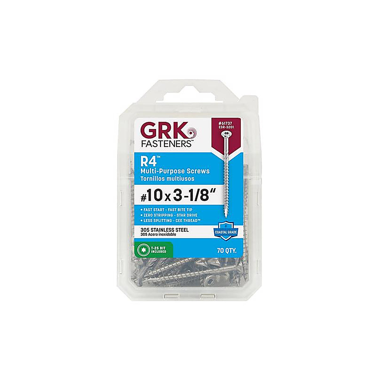 GRK Fasteners - 61737 - R4 No. 10 x 3-1/8 in. L Star Flat Head Multi-Purpose Screw - 70/Pack