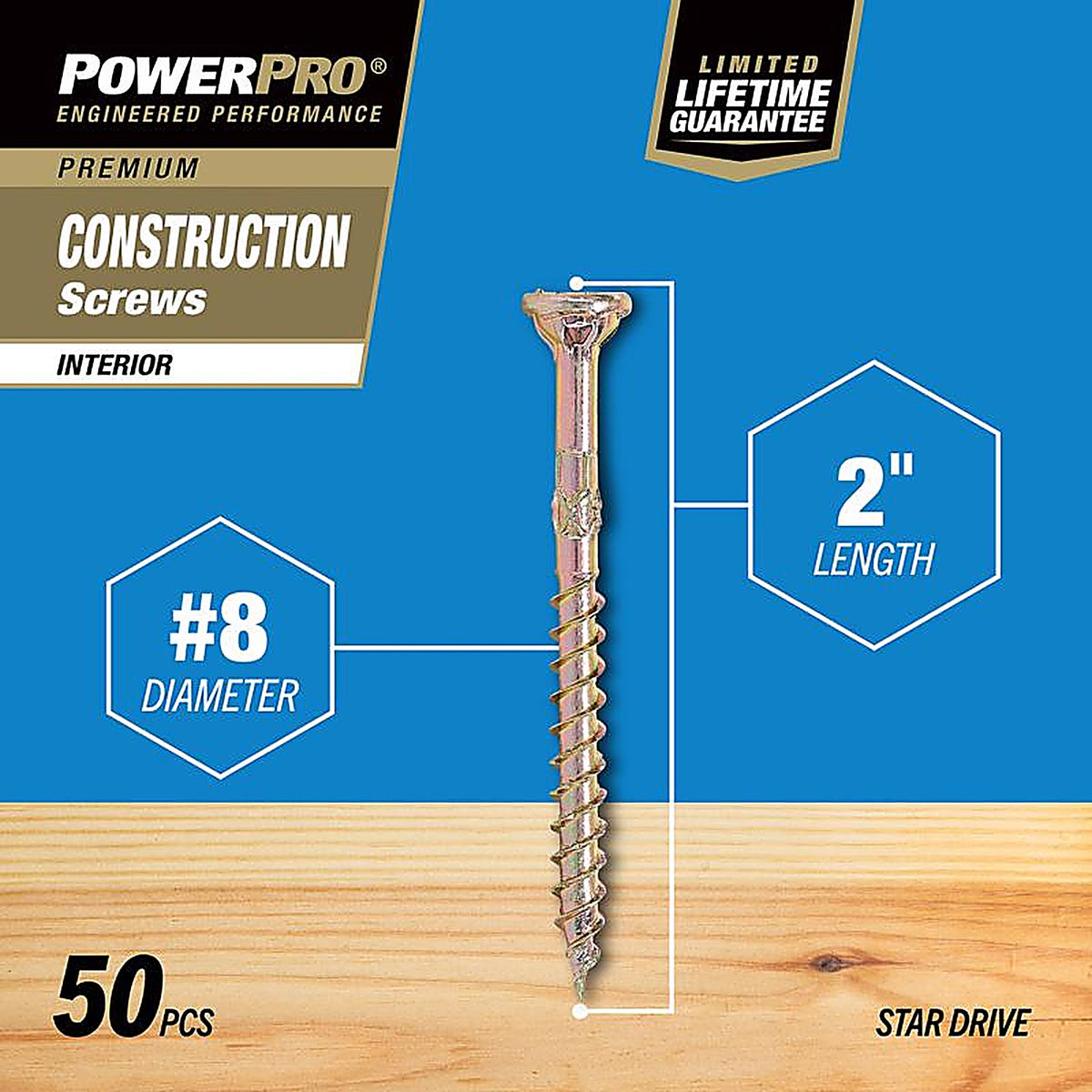 Hillman - 42470 - Power Pro No. 8 x 2 in. L Star Wood Screws - 50/Pack