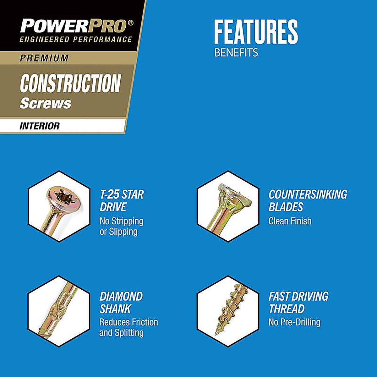 Hillman - 42470 - Power Pro No. 8 x 2 in. L Star Wood Screws - 50/Pack