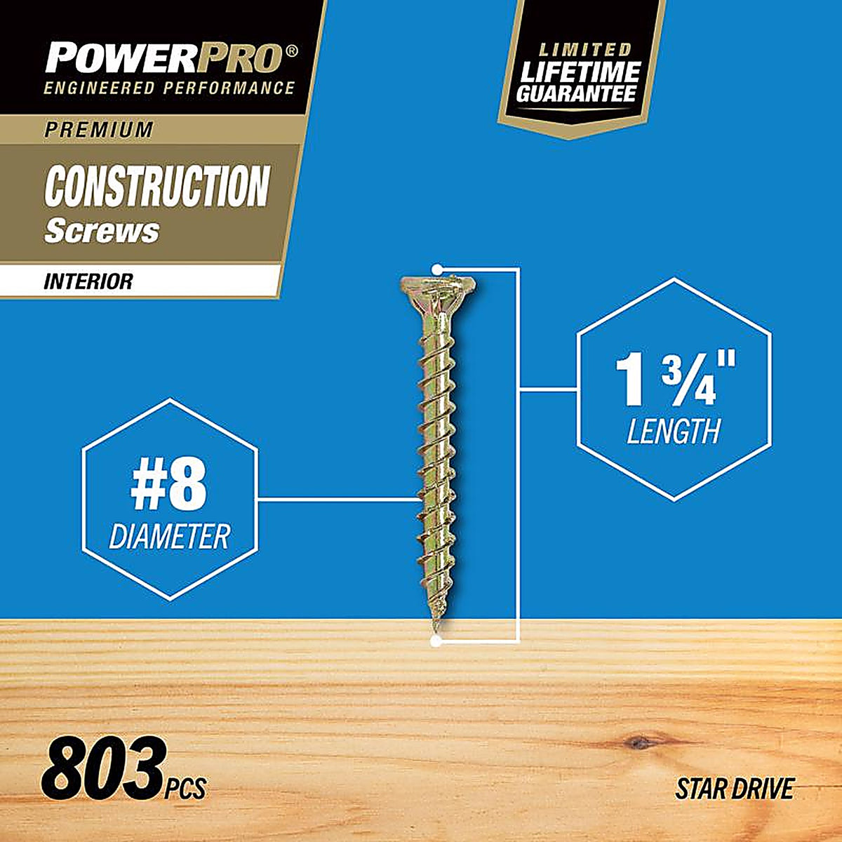 Hillman - 48588 - Power Pro No. 8 x 1-3/4 in. L Star Wood Screws 5