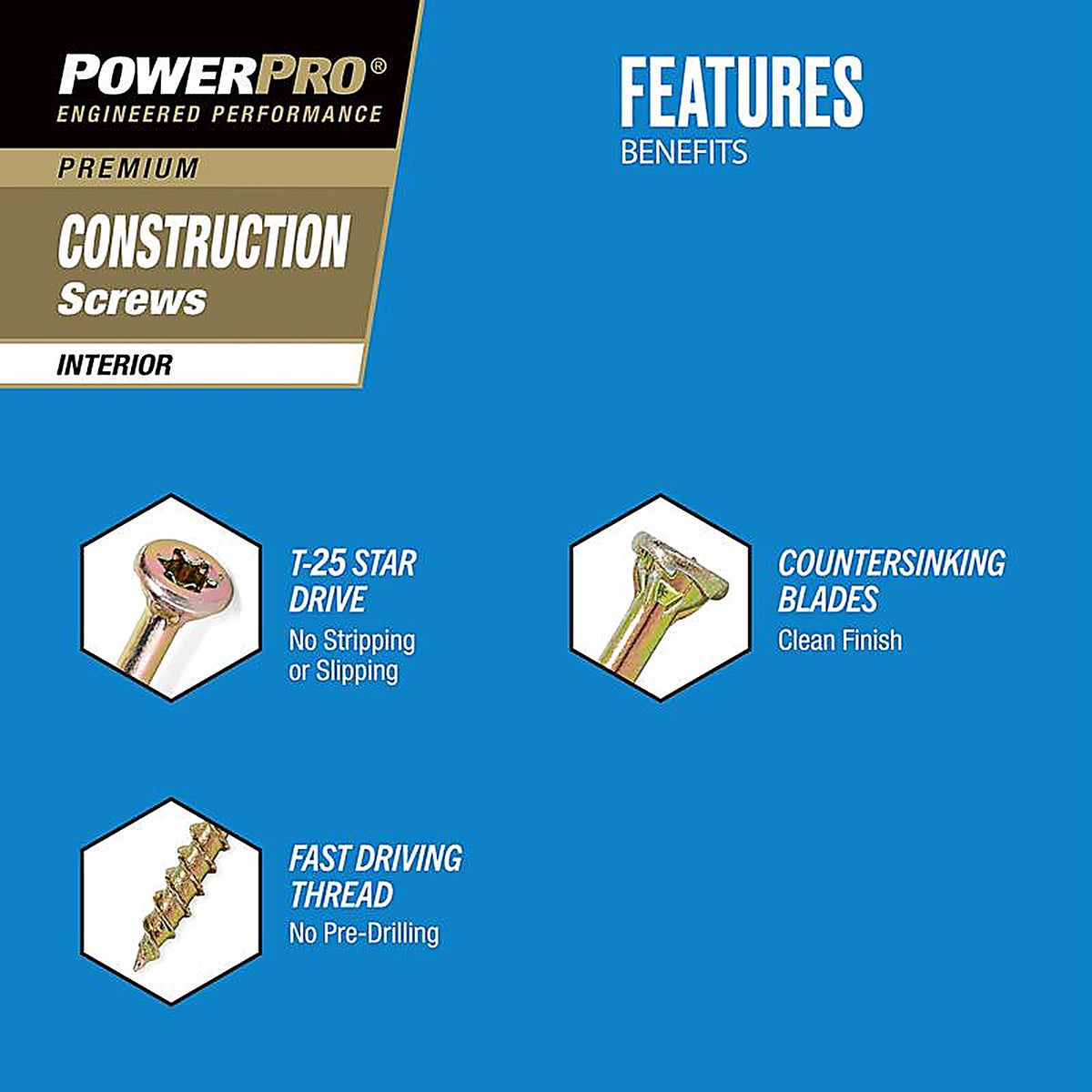 Hillman - 48588 - Power Pro No. 8 x 1-3/4 in. L Star Wood Screws 5