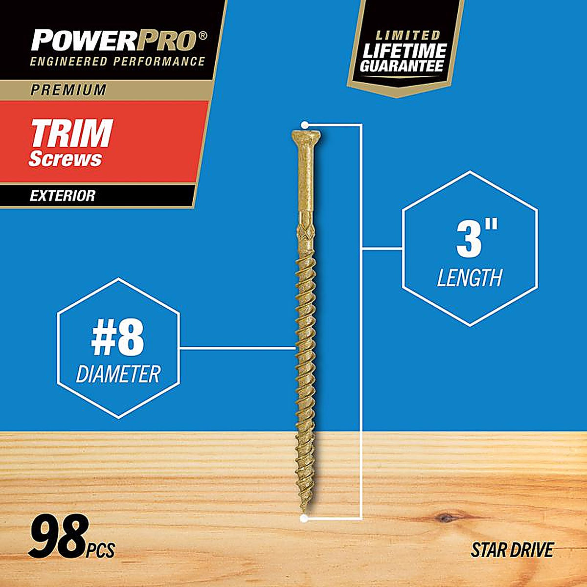 Hillman - 48633 - Power Pro No. 8 x 3 in. L Star Trim Screws 1 - 1/Pack