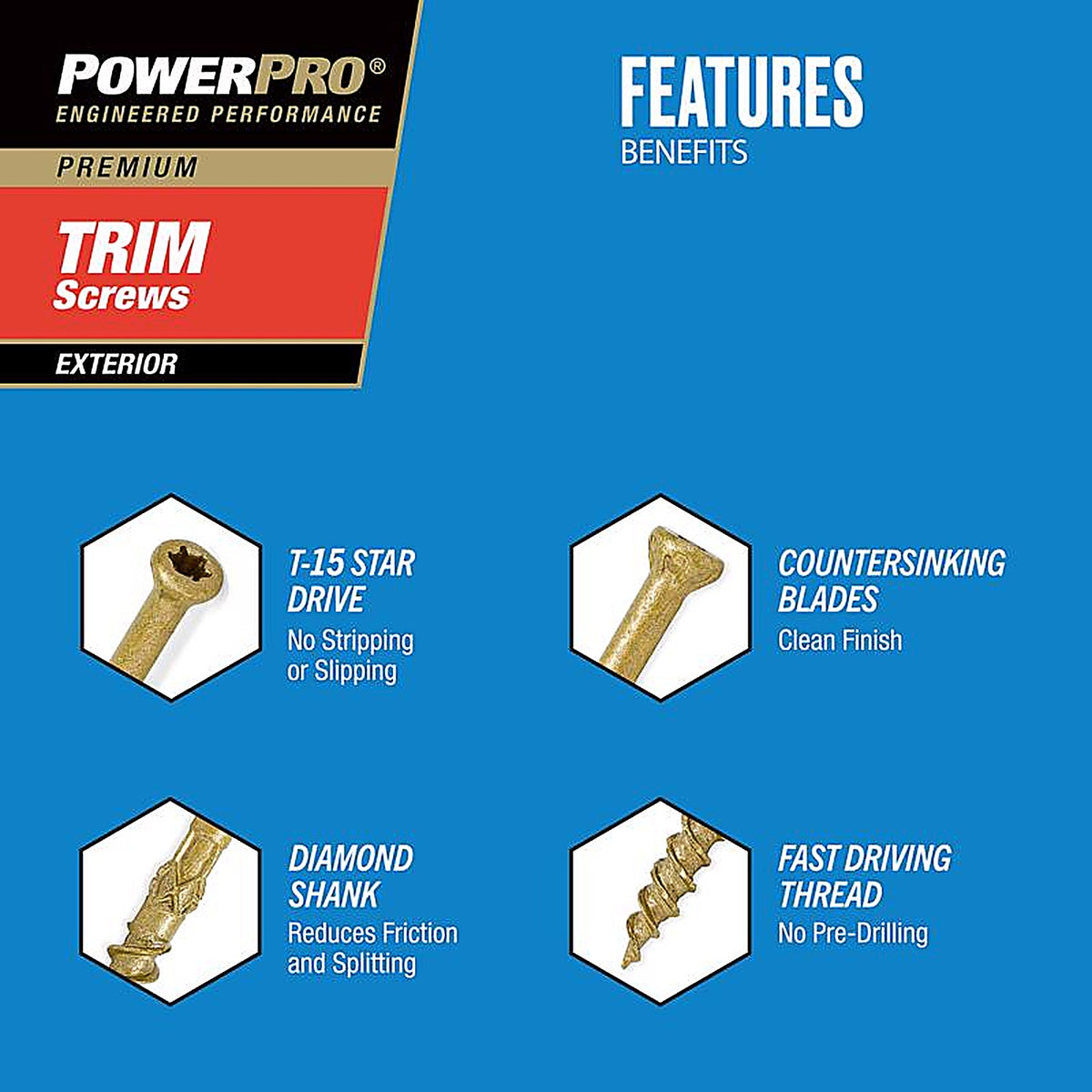 Hillman - 48633 - Power Pro No. 8 x 3 in. L Star Trim Screws 1 - 1/Pack