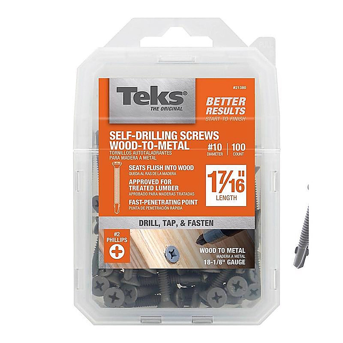 Teks - 21380 - No. 10 x 1-7/16 in. L Phillips Flat Head Construction Screws - 100/Pack