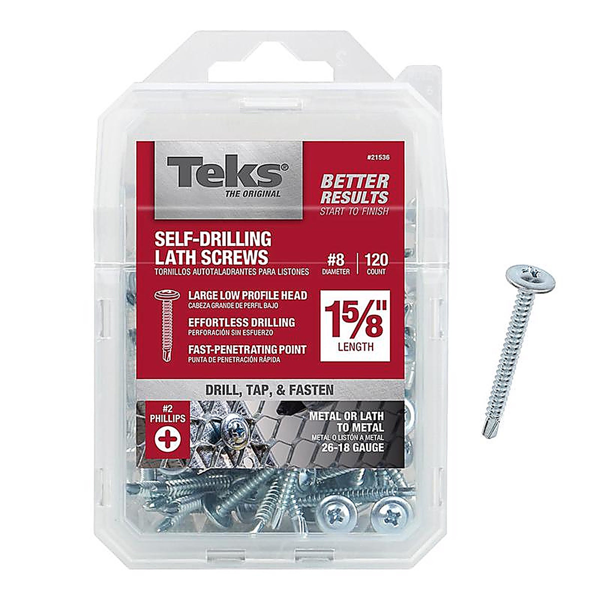 Teks - 21536 - No. 8 x 1-5/8 in. L Phillips Truss Head Lath Screws - 120/Pack