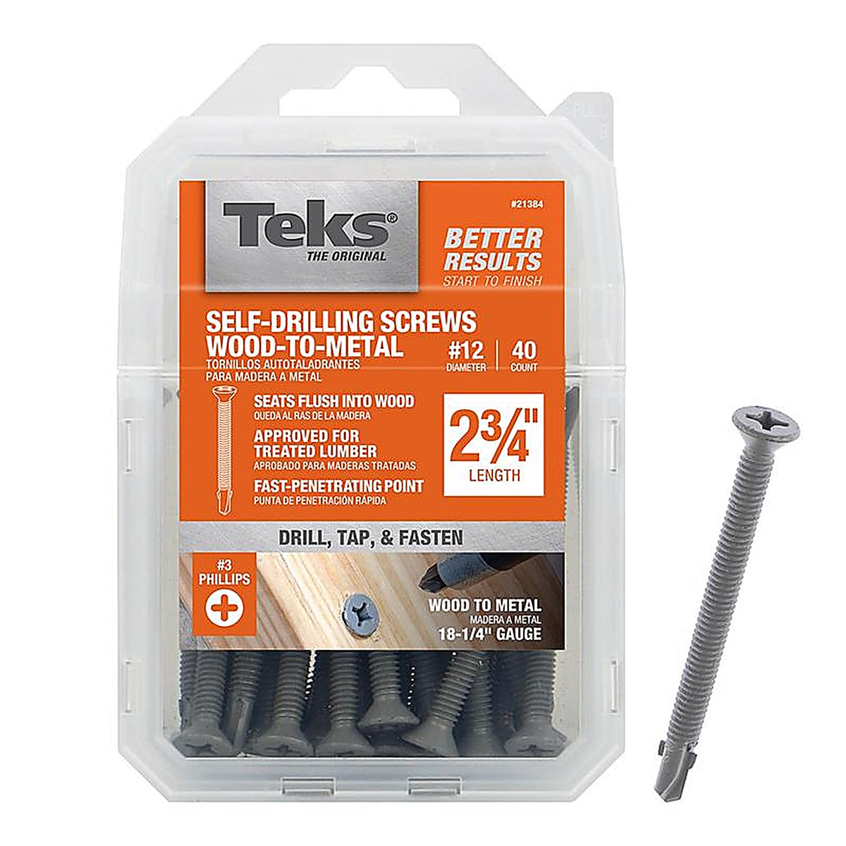 Teks - 21384 - No. 12 x 2-3/4 in. L Phillips Flat Head Construction Screws - 40/Pack
