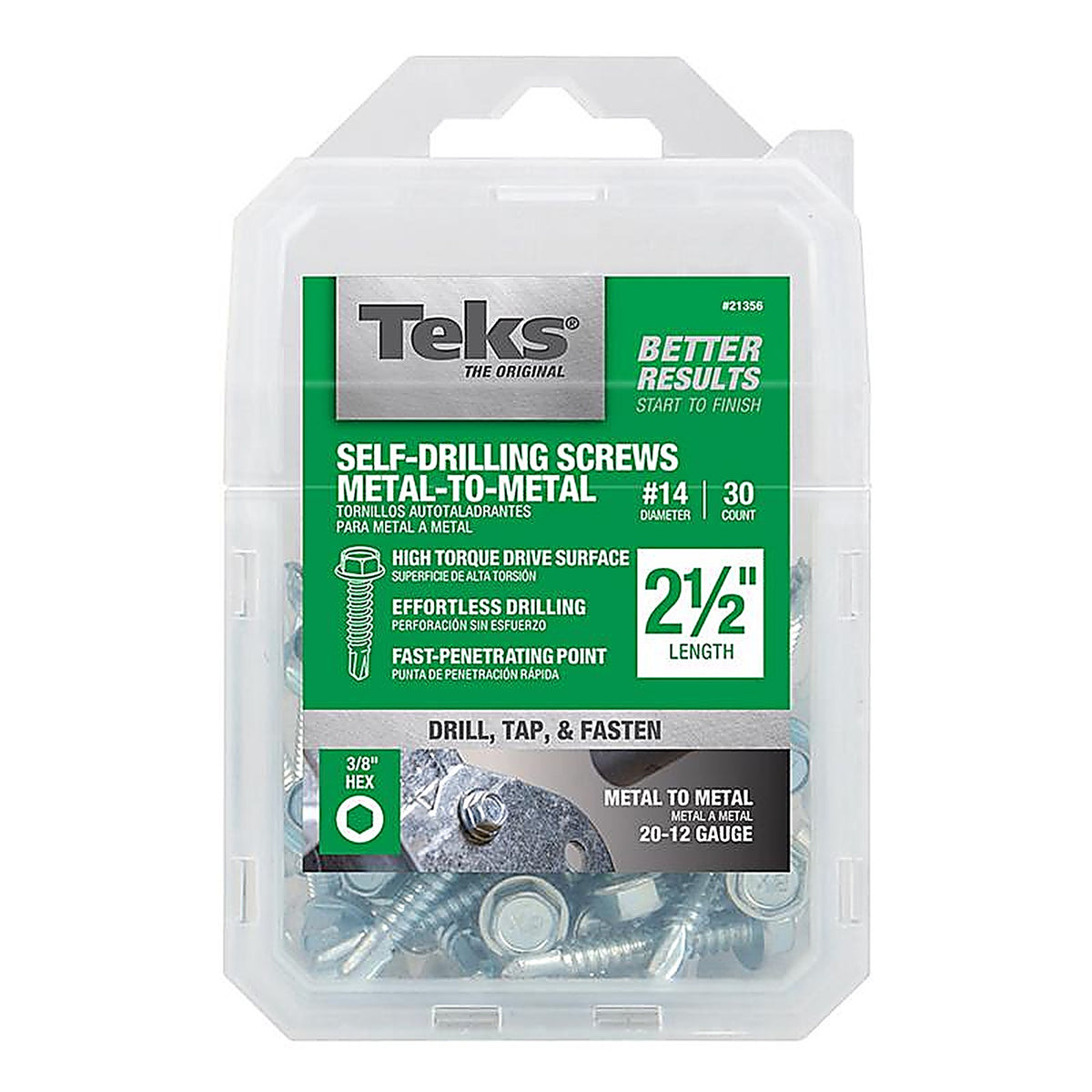 Teks - 21356 - No. 14 x 2-1/2 in. L Hex Washer Head Zinc-Plated Steel Sheet Metal Screws - 30/Pack