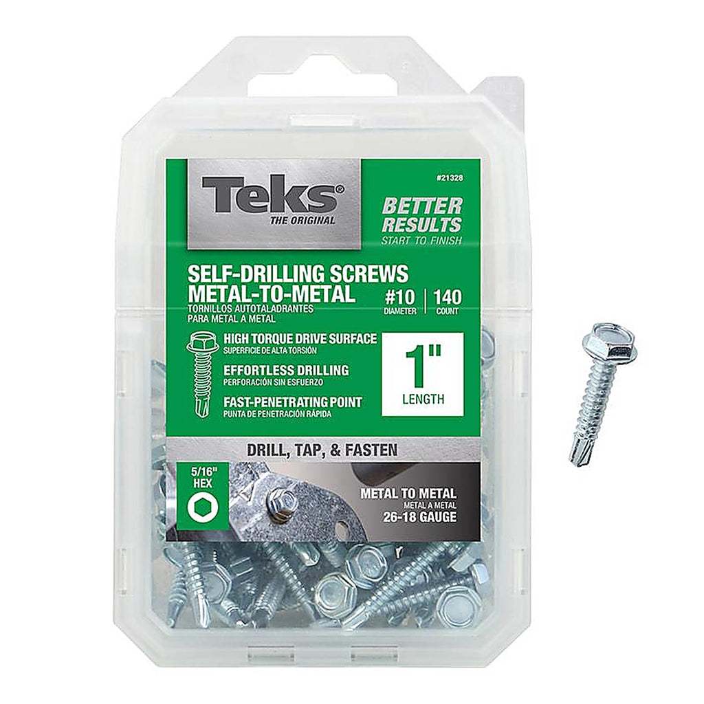 Teks - 21328 - No. 10 x 1 in. L Hex Washer Head Zinc-Plated Steel Sheet Metal Screws - 140/Pack