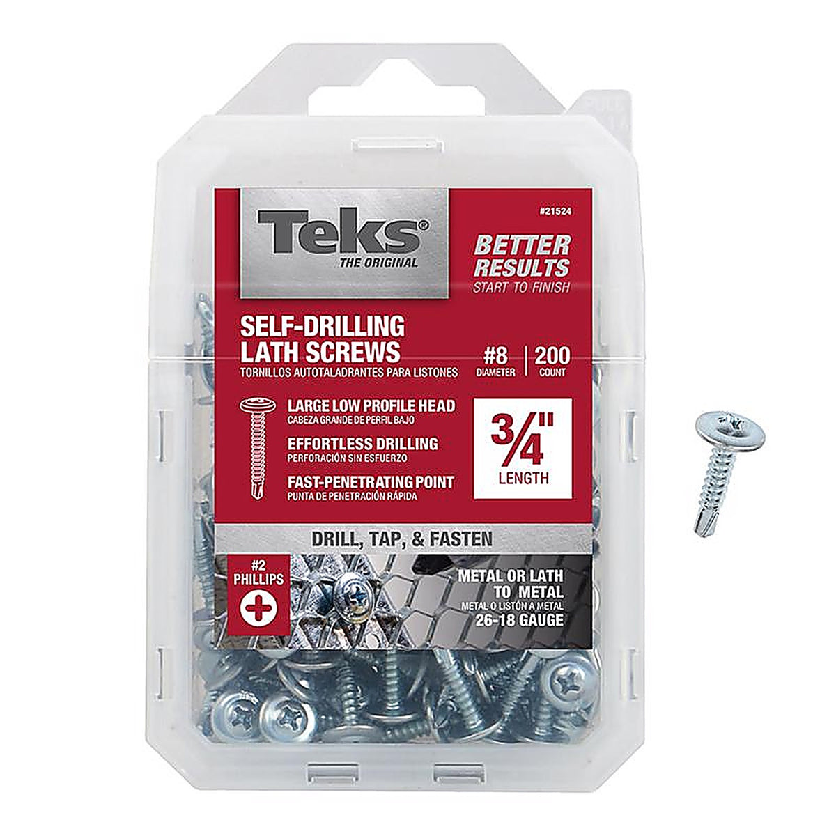 Teks - 21524 - No. 8 x 3/4 in. L Phillips Truss Head Lath Screws - 200/Pack