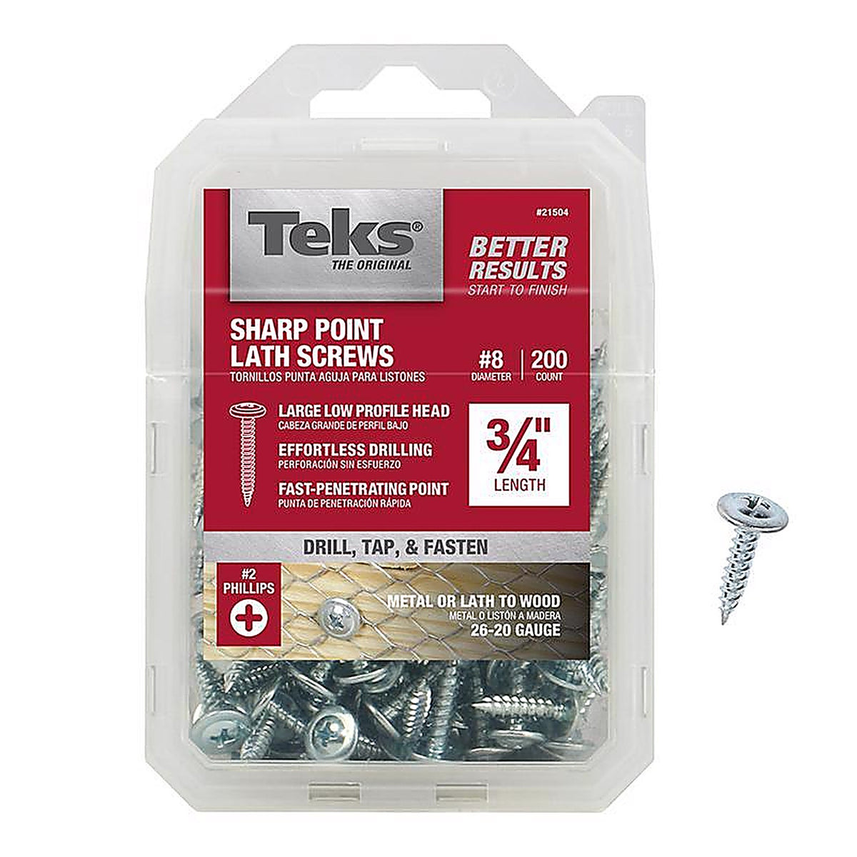 Teks - 21504 - No. 8 x 3/4 in. L Phillips Truss Head Lath Screws - 200/Pack