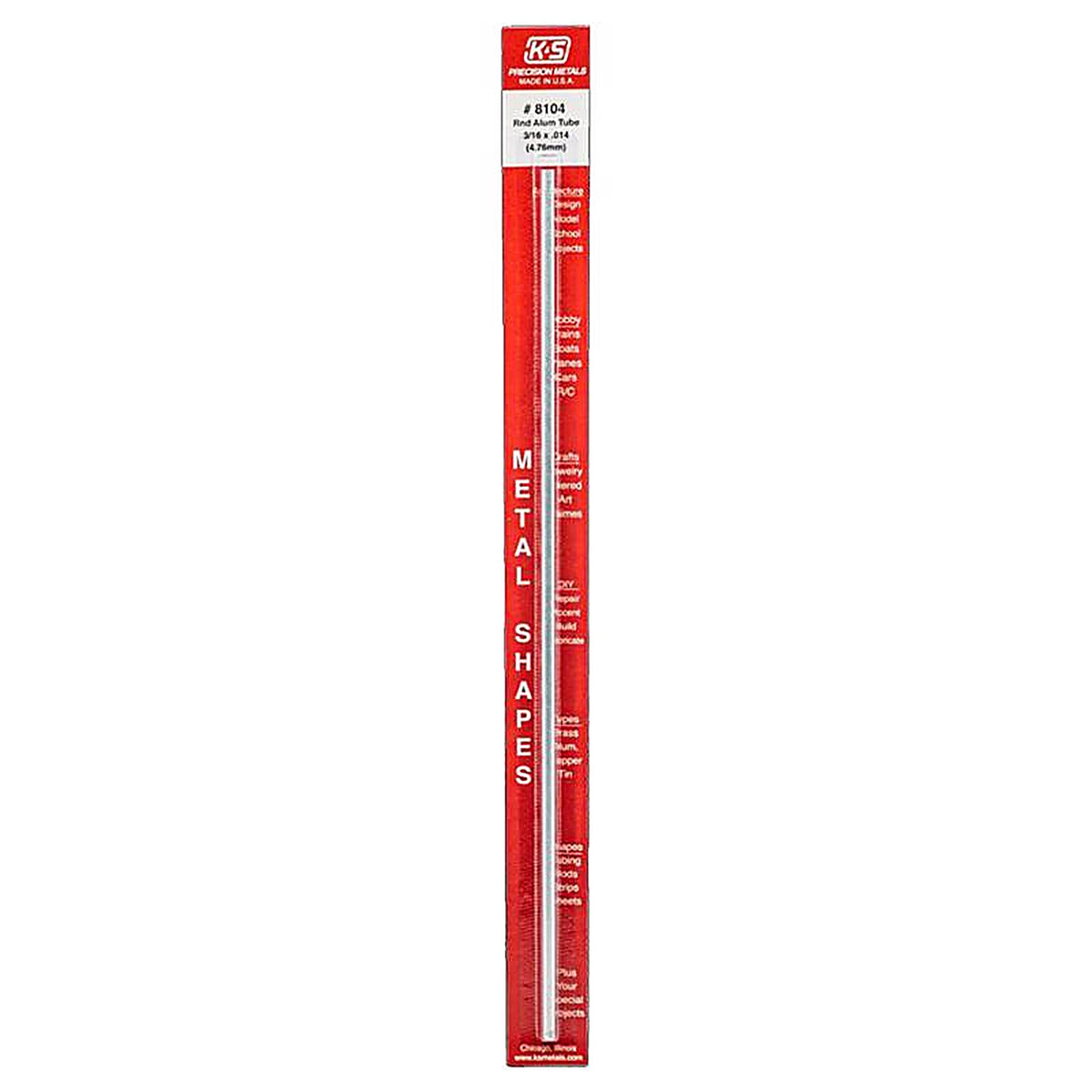 K&S - 8104 - 3/16 in. Dia. x 1 ft. L Round Aluminum Tube