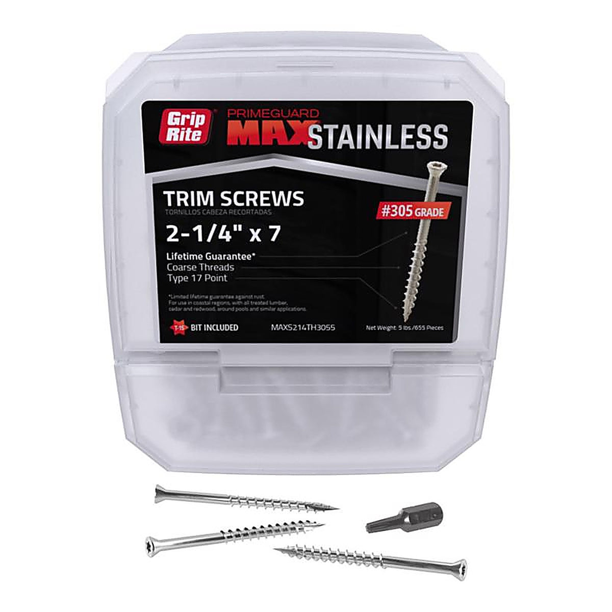Grip-Rite - MAXS214TH3055 - PrimeGuard Max No. 7 wire X 2-1/4 in. L Star Trim Head Deck Screws 5 lb 690 pk