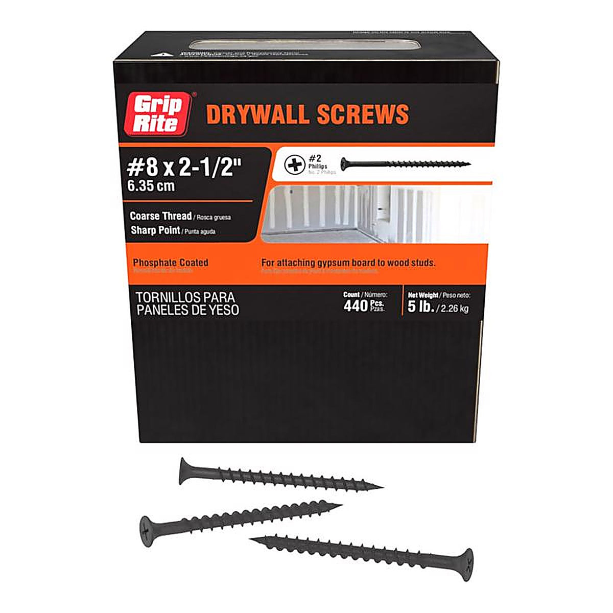Grip-Rite - 212CDWS5 - No. 8 x 2-1/2 in. L Phillips Drywall Screws 5 lb. - 595/Pack