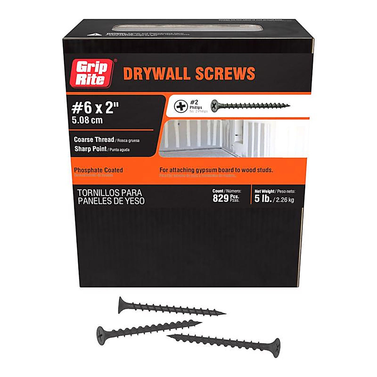 Grip-Rite - 2CDWS5 - No. 6 x 2 in. L Phillips Drywall Screws 5 lb. 875/Pack