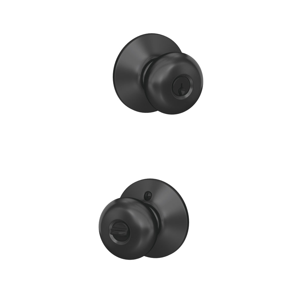 Schlage - F51AGPLY622 - F-Series Plymouth Matte Black Entry Knobs Right or Left Handed