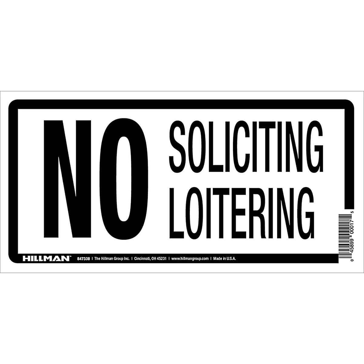 Hillman - 847338 - English White No Soliciting Sign 5 in. H x 10 in. W