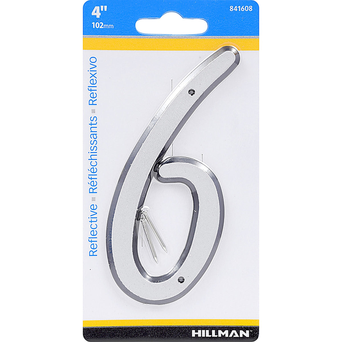 Hillman - 841608 - 4 in. Reflective Silver Plastic Nail-On Number 6 1/pc.