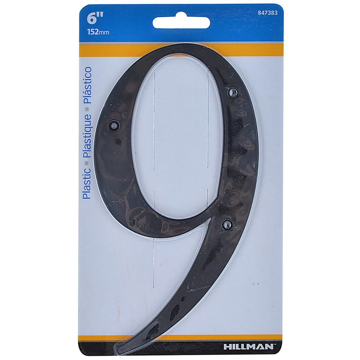 Hillman - 847383 - 6 in. Black Plastic Nail-On Number 9 1/pc.