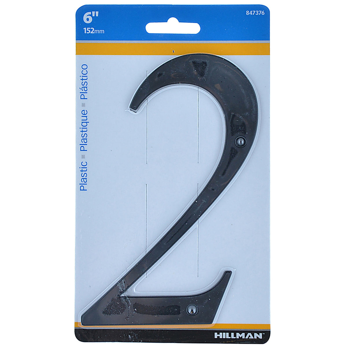 Hillman - 847376 - 6 in. Black Plastic Nail-On Number 2 1/pc.