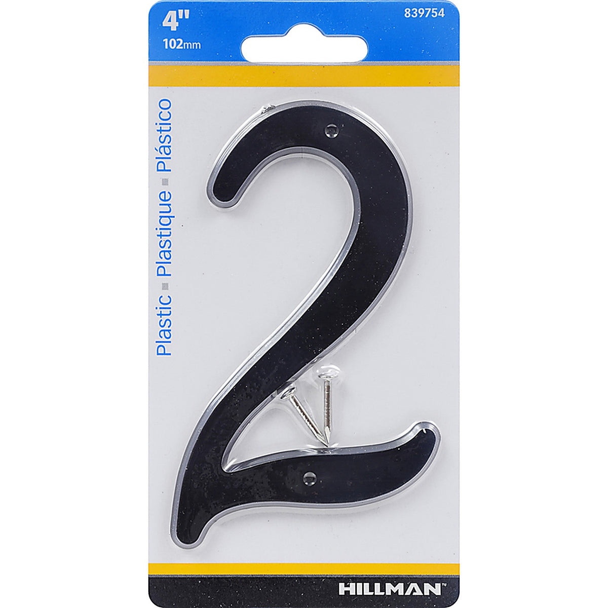 Hillman - 839754 - 4 in. Black Plastic Nail-On Number 2 1/pc.