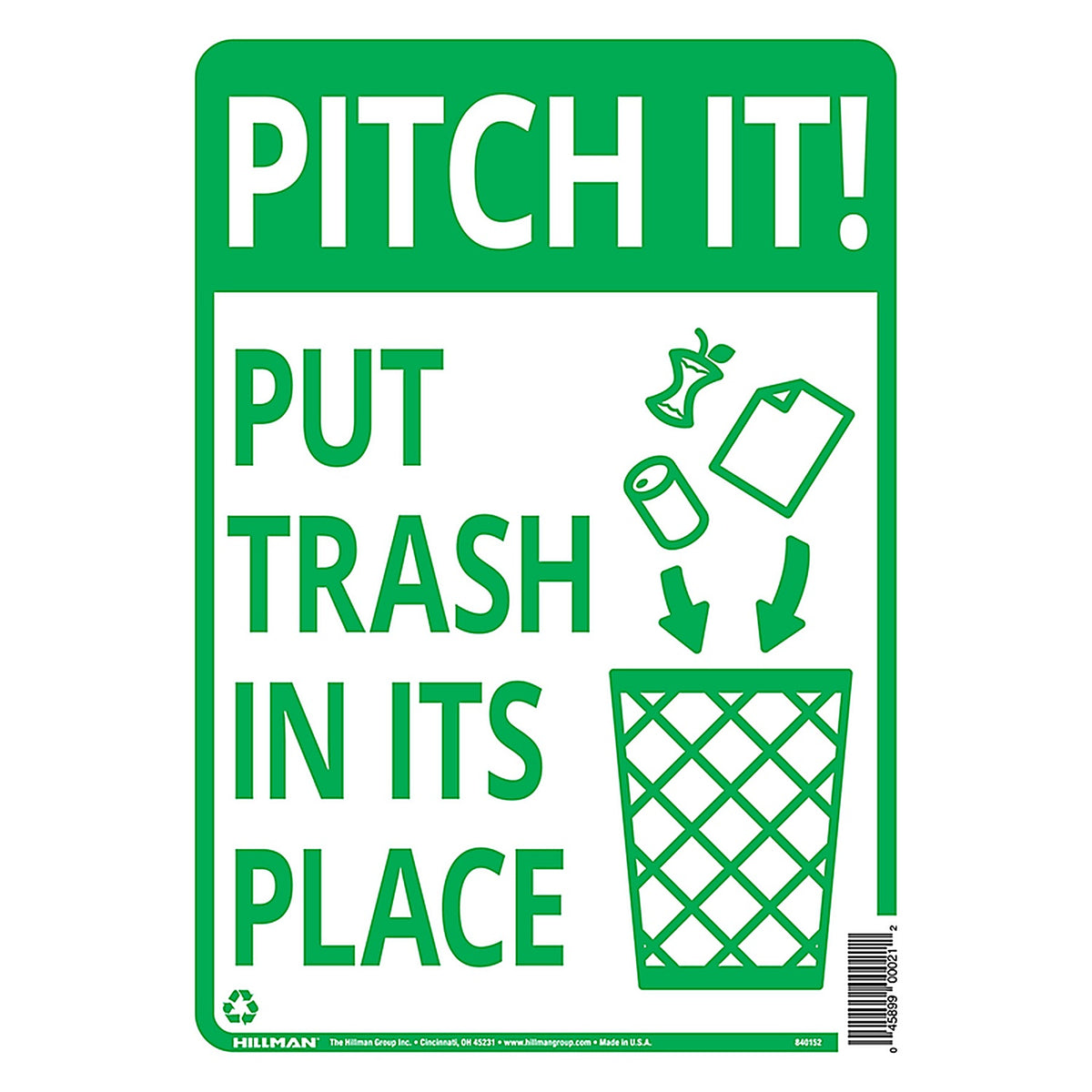 Hillman - 840152 - English White Garbage Sign 14 in. H X 10 in. W