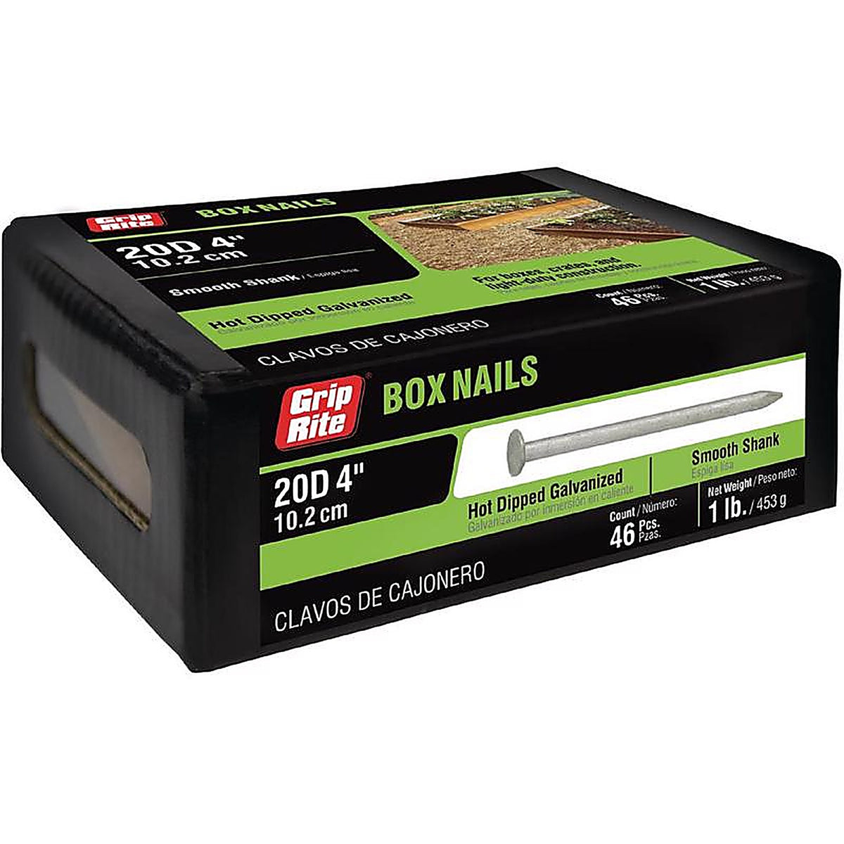 Grip-Rite - 20HGBX1 - 20D 4 in. Box Hot-Dipped Galvanized Steel Nail Flat Head 1 lb
