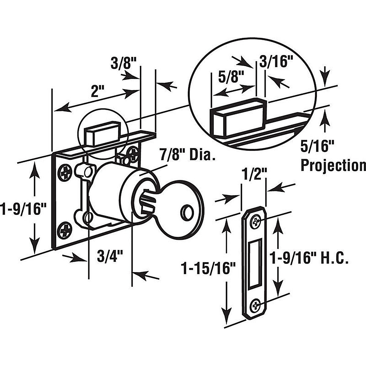 Prime-Line - U10666 - Bright Brass Gold Steel Cabinet/Drawer Lock