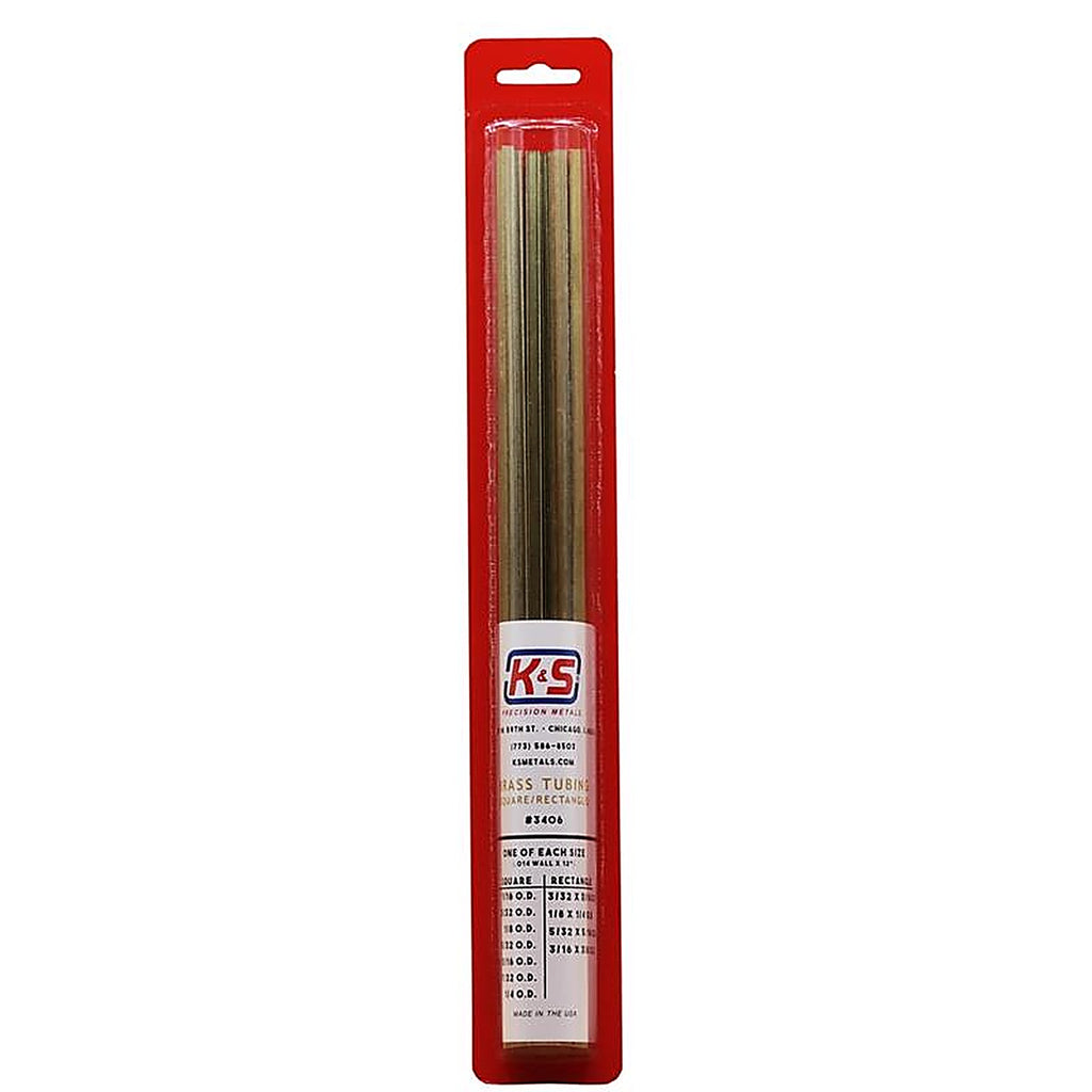 K&S - 3406 - 12 in. L Square/Rectangular Brass Tube 11 pk