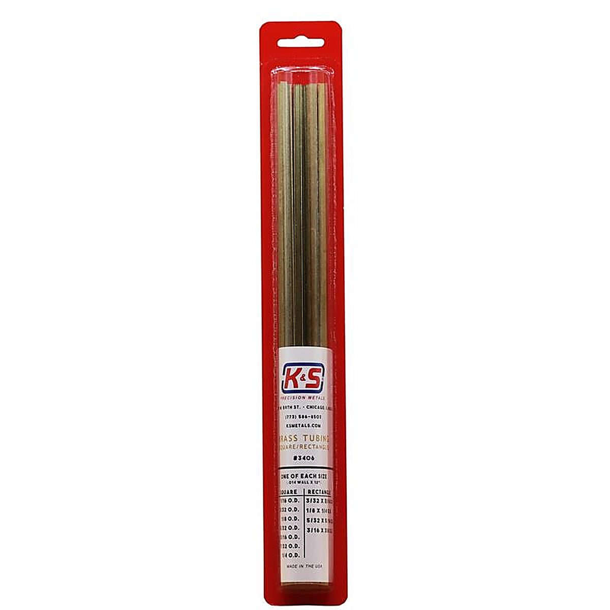 K&S - 3406 - 12 in. L Square/Rectangular Brass Tube 11 pk