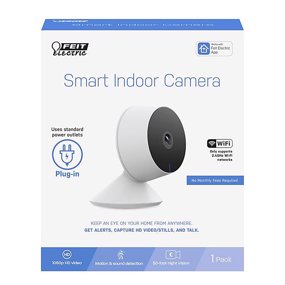 Feit Electric - CAM1/WIFI - Plug-in Indoor Black/White Wi-Fi Security Camera