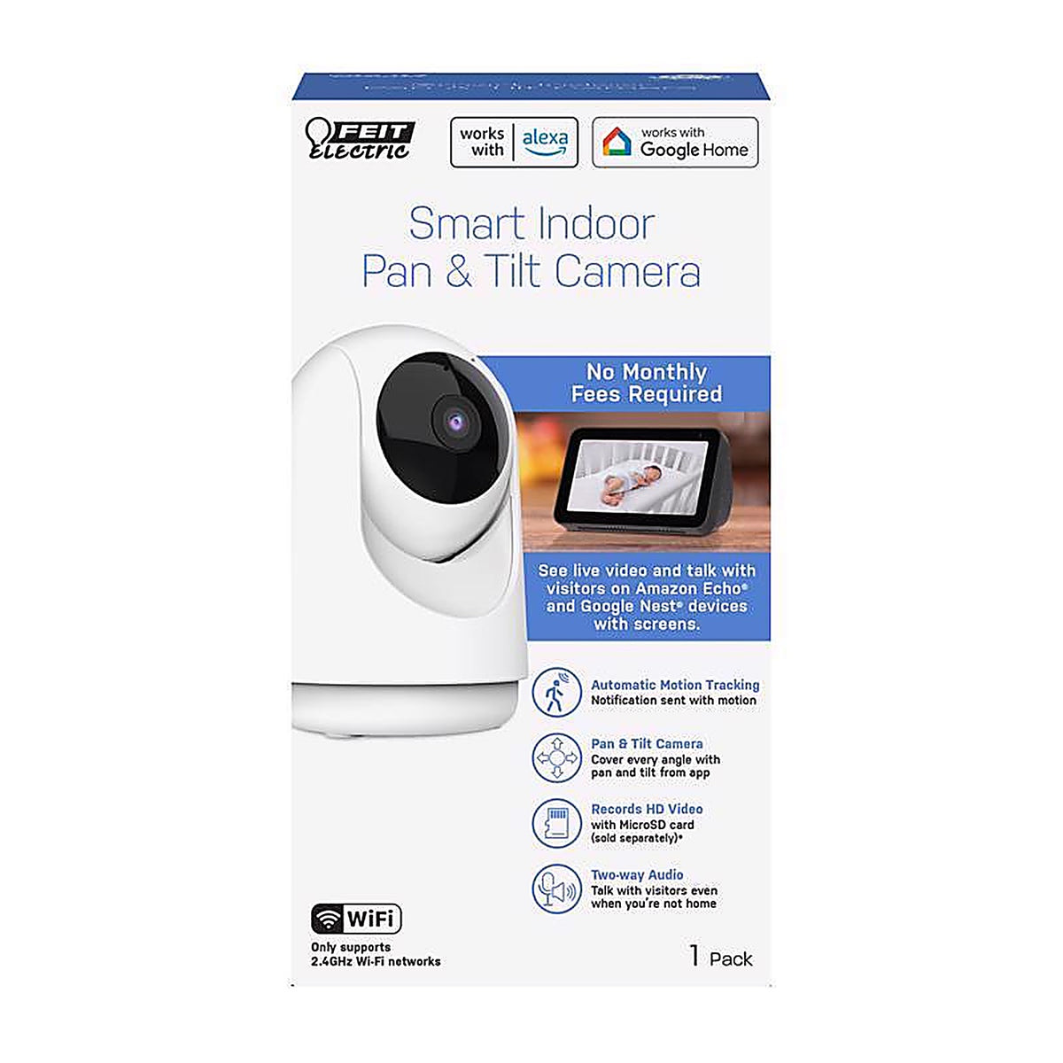 Feit Electric - CAM/PAN/WIFI - Plug-in Indoor Gray Wi-Fi Security Camera