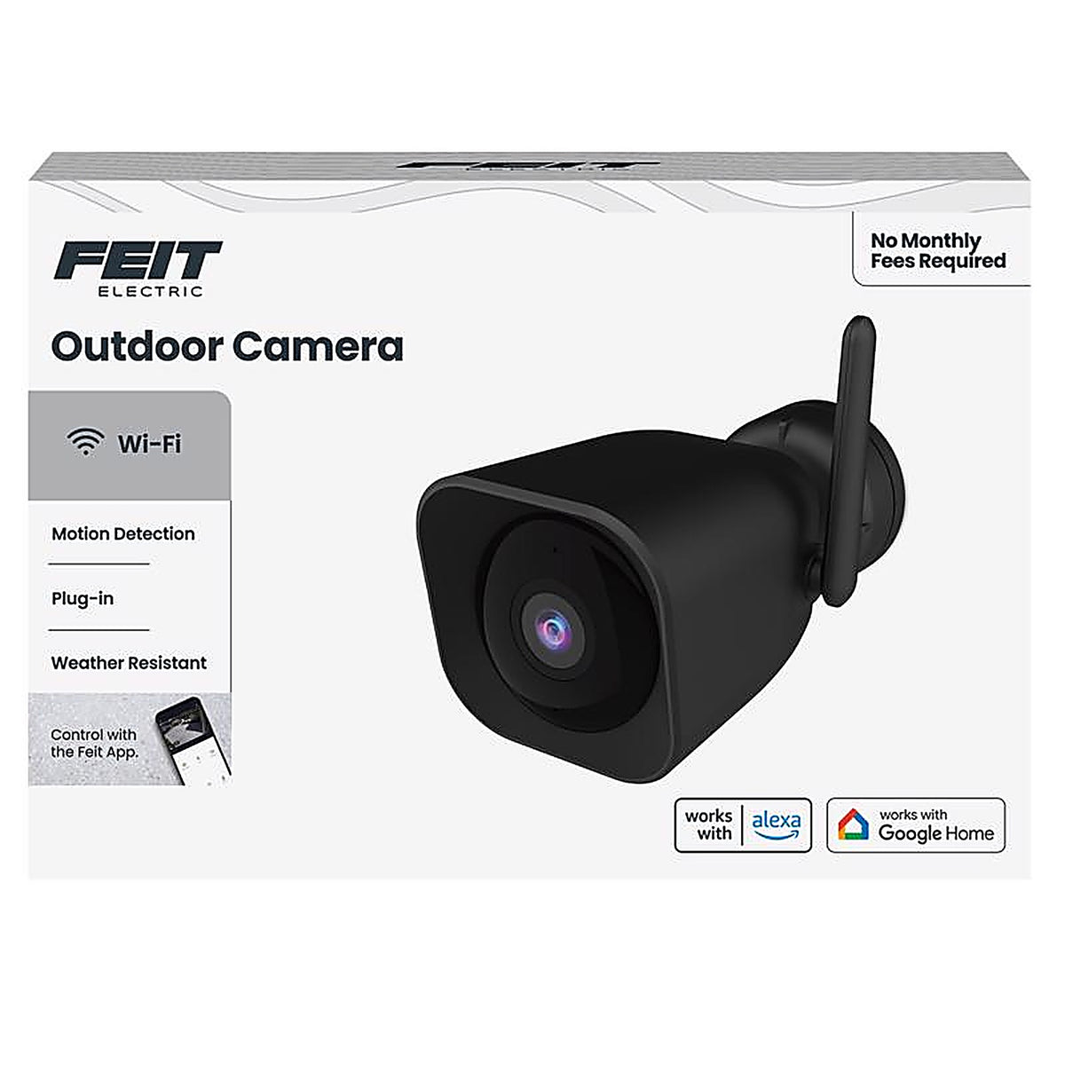 Feit Electric - CAM/WM/WIFI - Plug-in Outdoor Black Wi-Fi Security Camera