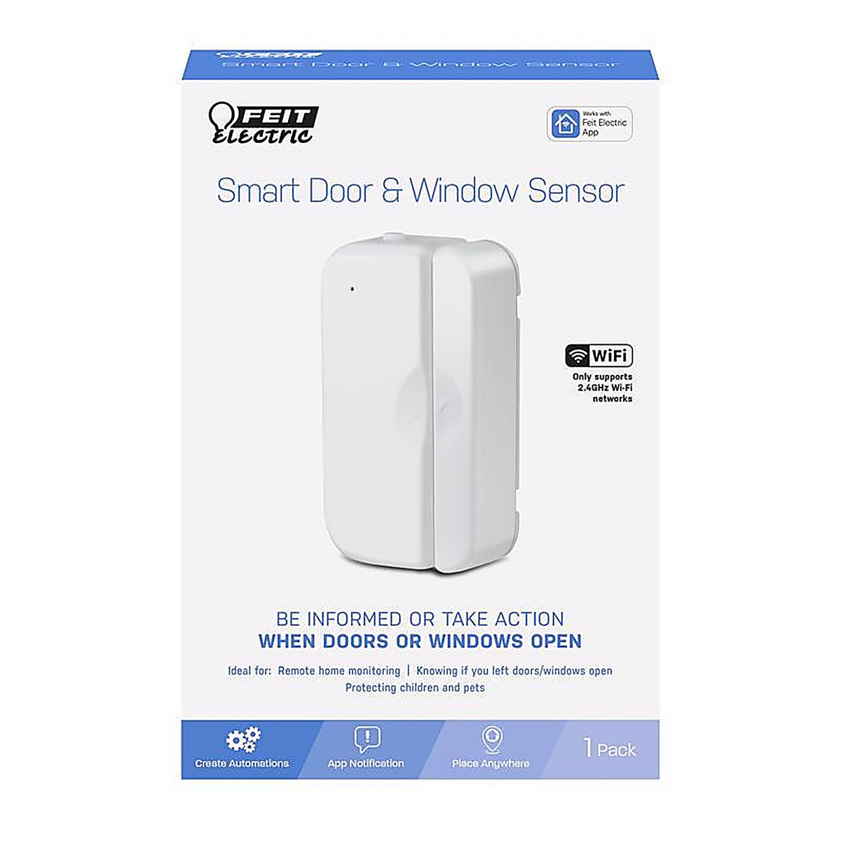 Feit Electric - MOT/DOORWIFIBAT - Battery Powered Indoor White Door and Window Sensor