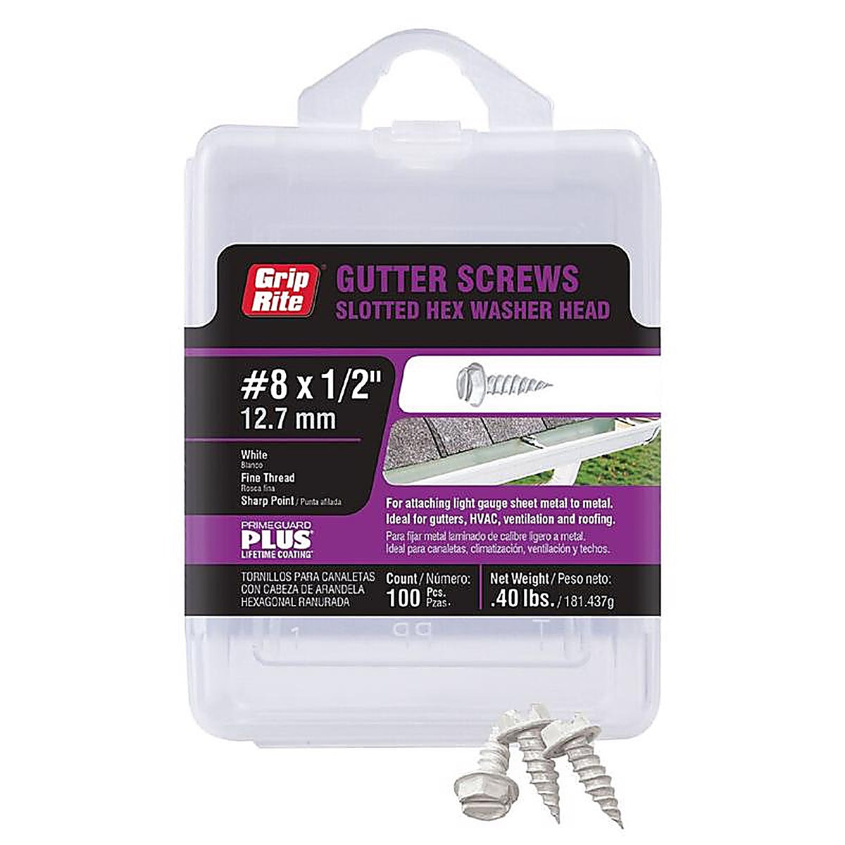 Grip-Rite - HHSW08012P - No. 8 S X 1/2 in. L Slotted Hex Head Gutter Screws 100 pk