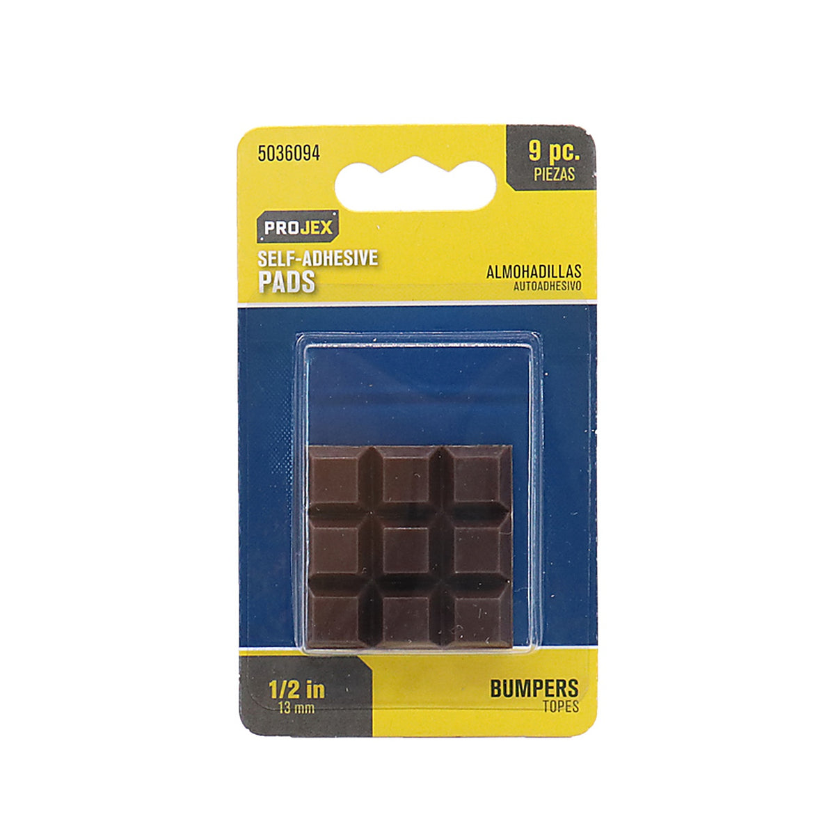Projex - P0120 - Rubber Self Adhesive Bumper Pad Brown Square 1/2 in. W X 1/2 in. L 9 pk