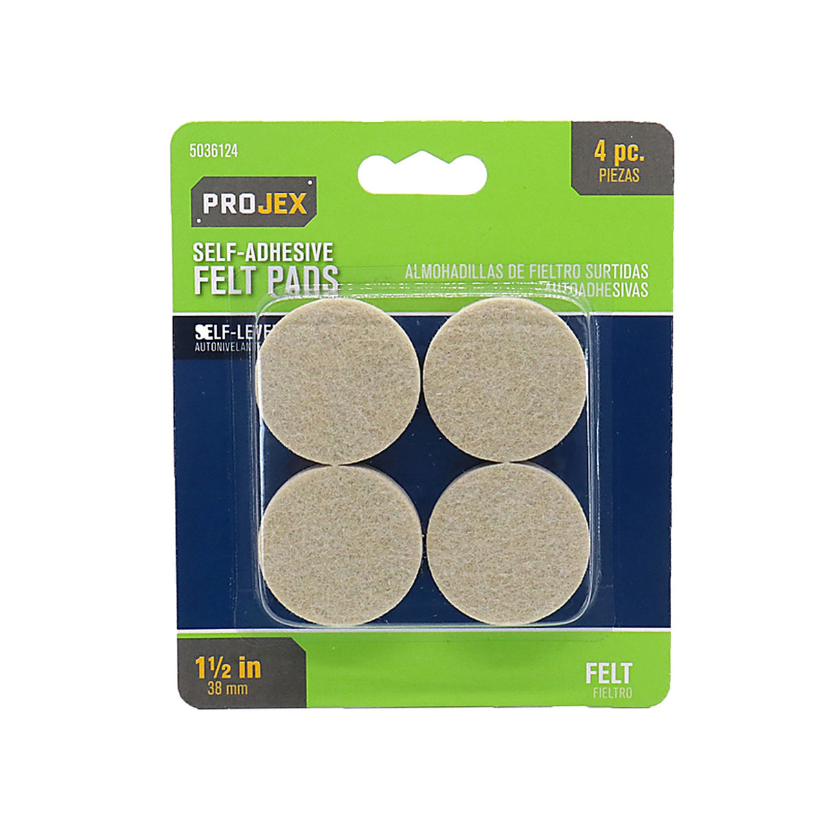 Projex - P0106 - Felt Self Adhesive Surface Pad Brown Round 1-1/2 in. W 4 pk