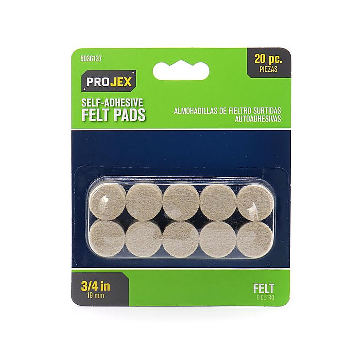 Projex - P0093 - Felt Self Adhesive Surface Pad Brown Round 3/4 in. W 20 pk