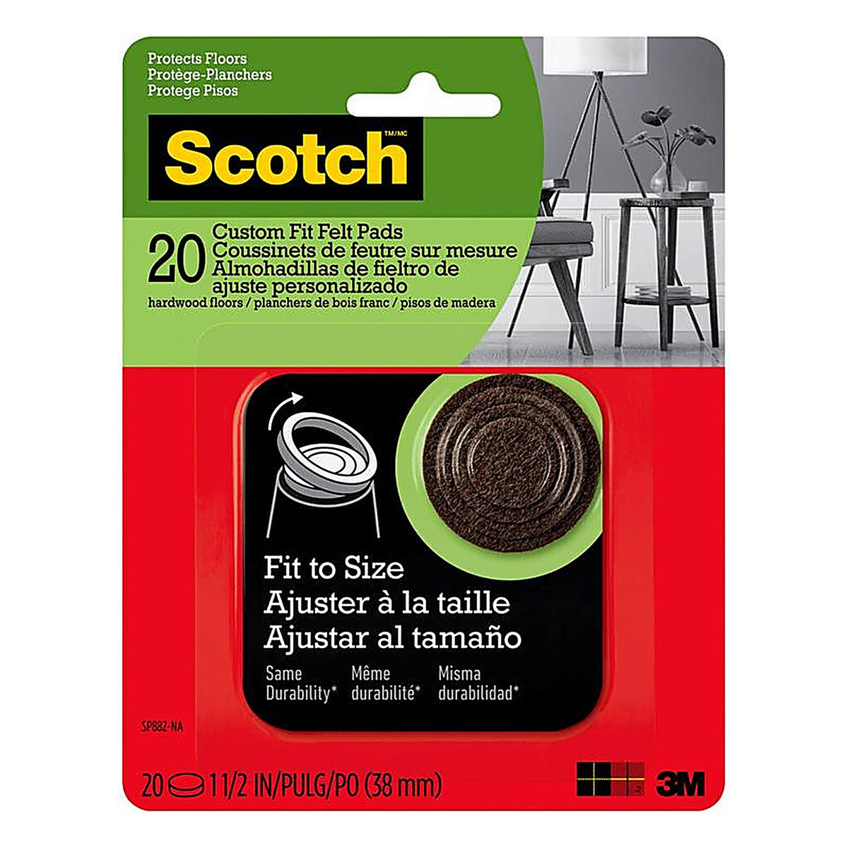 3M - SP882-NA - Scotch Felt Self Adhesive Protective Pad Brown Round 1 pk