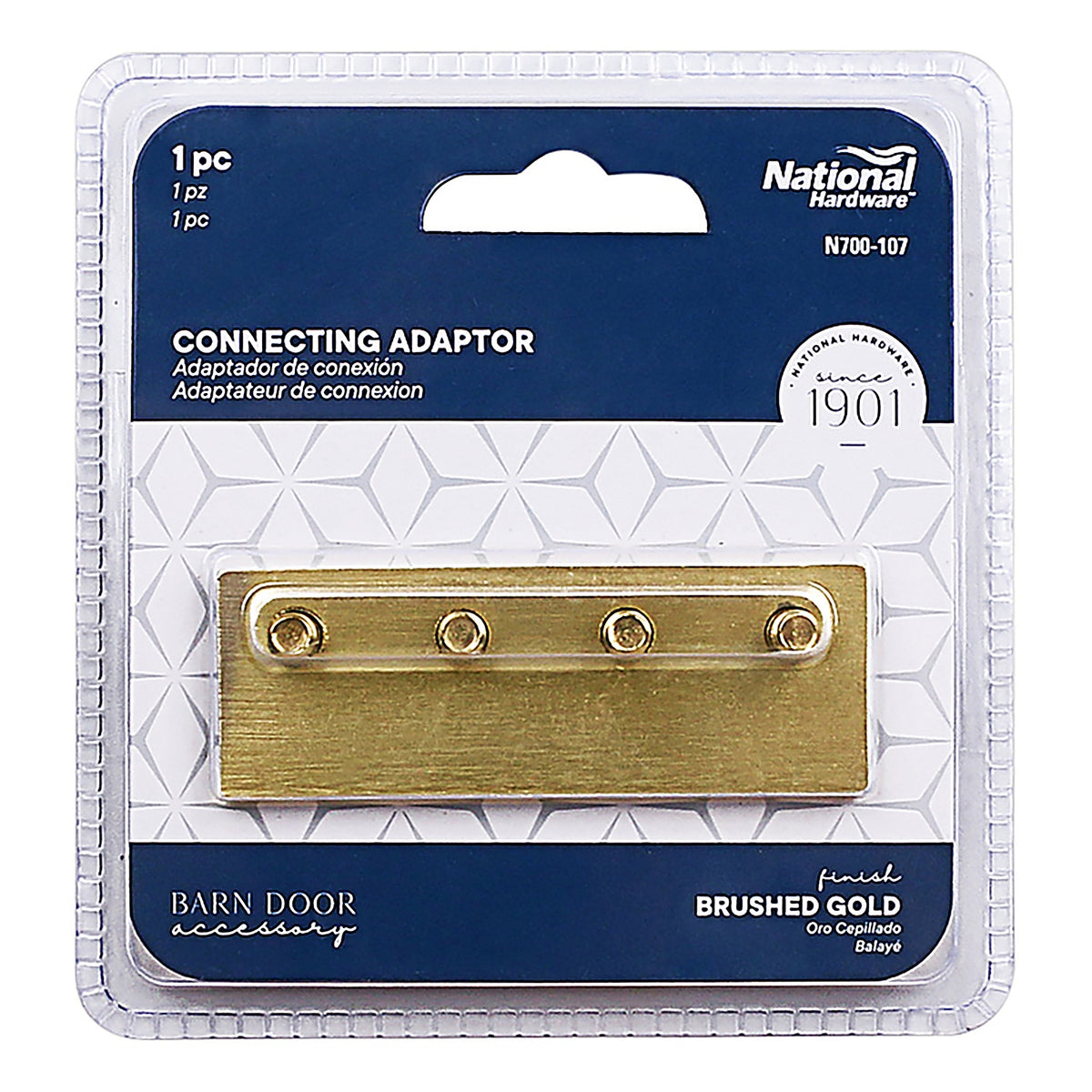 National Hardware - N700-107 - 3-1/8 inch L Brushed Gold Steel Sliding Door Hardware Connecting Adapter 1