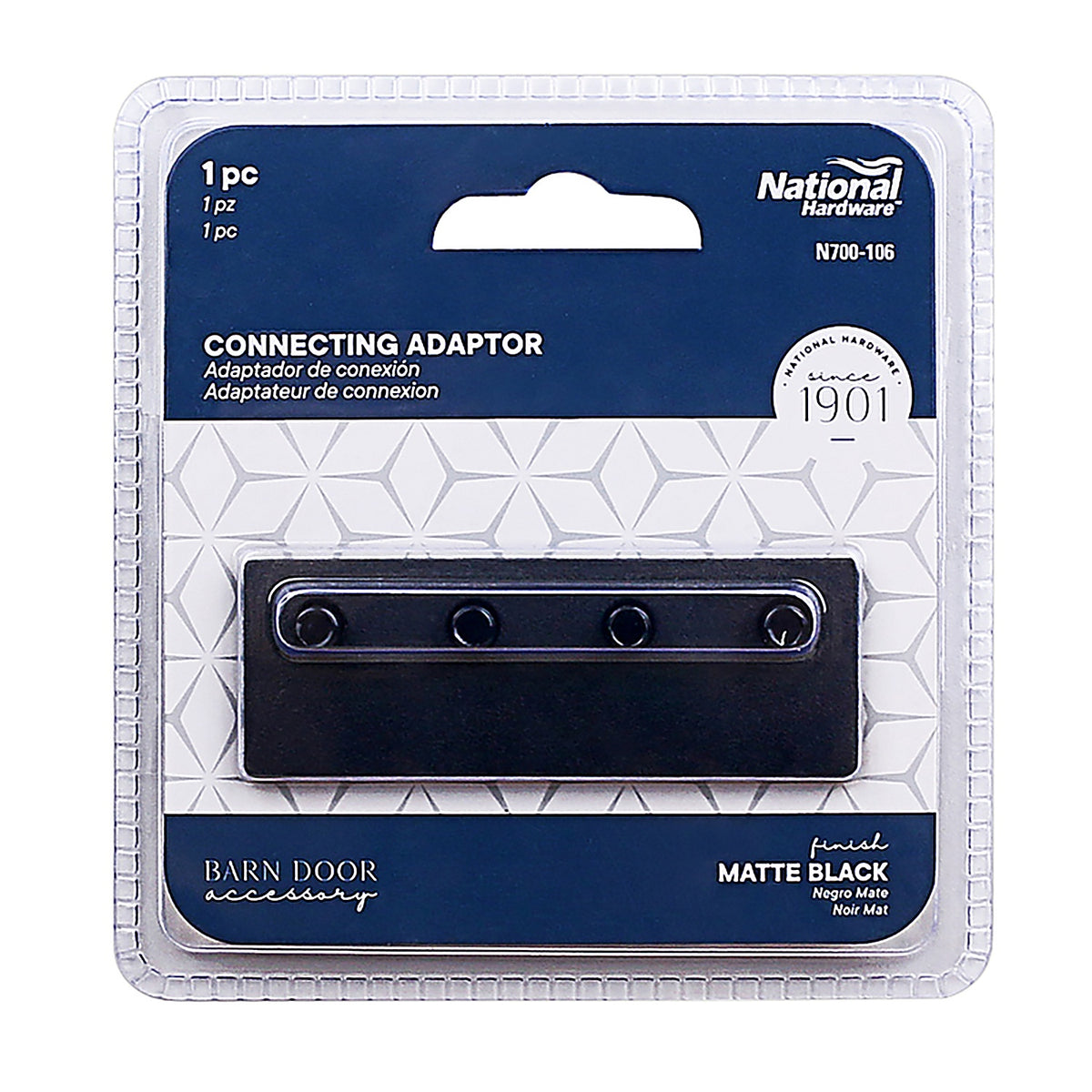 National Hardware - N700-106 - 3-1/8 inch L Matte Black Steel Sliding Door Hardware Connecting Adapter 1