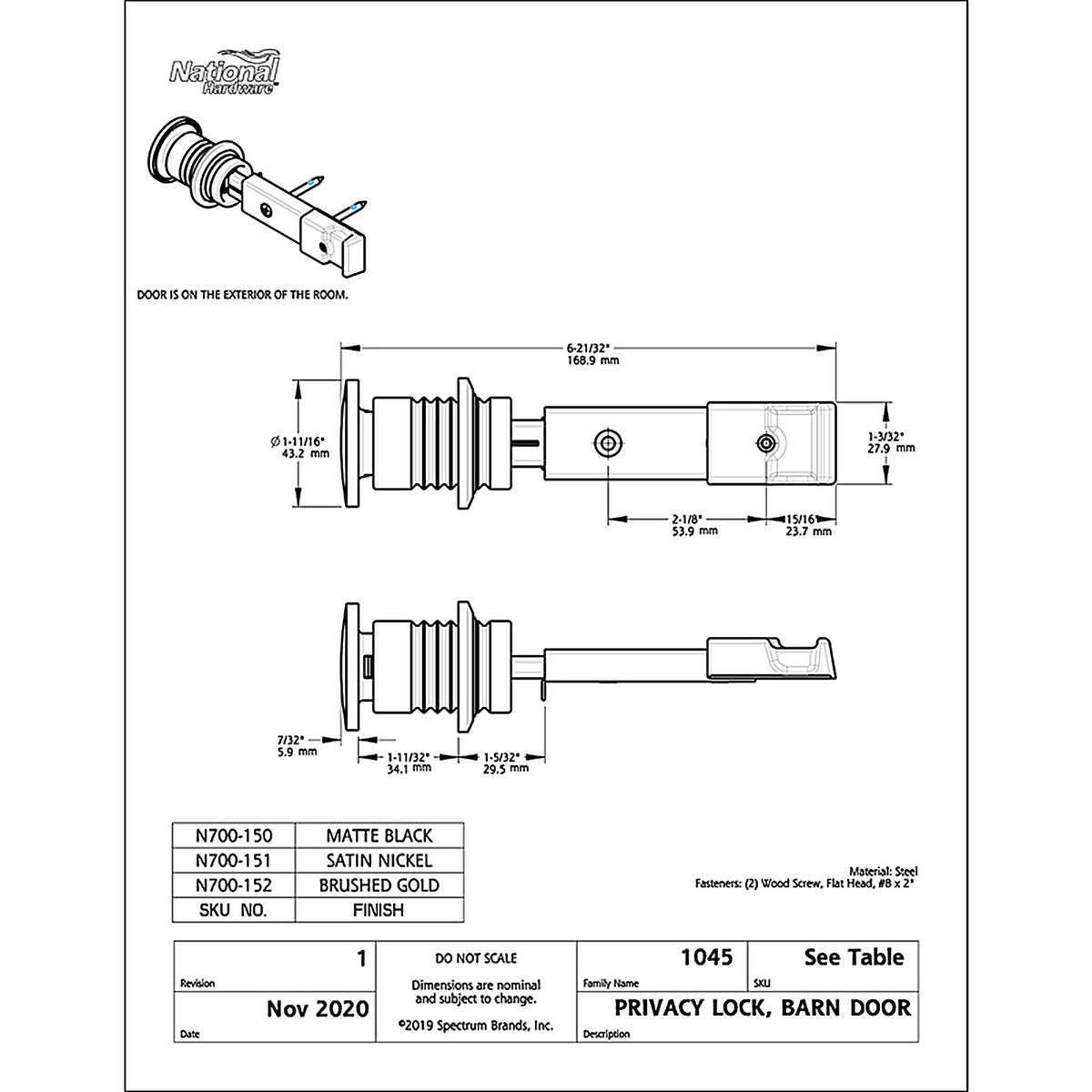 National Hardware - N700-150 - Matte Steel/Zinc Sliding Door Lock