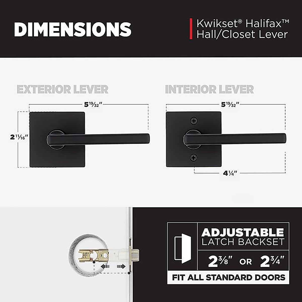 Kwikset - 97200-906 - Halifax Matte Black Passage Lever Right or Left Handed
