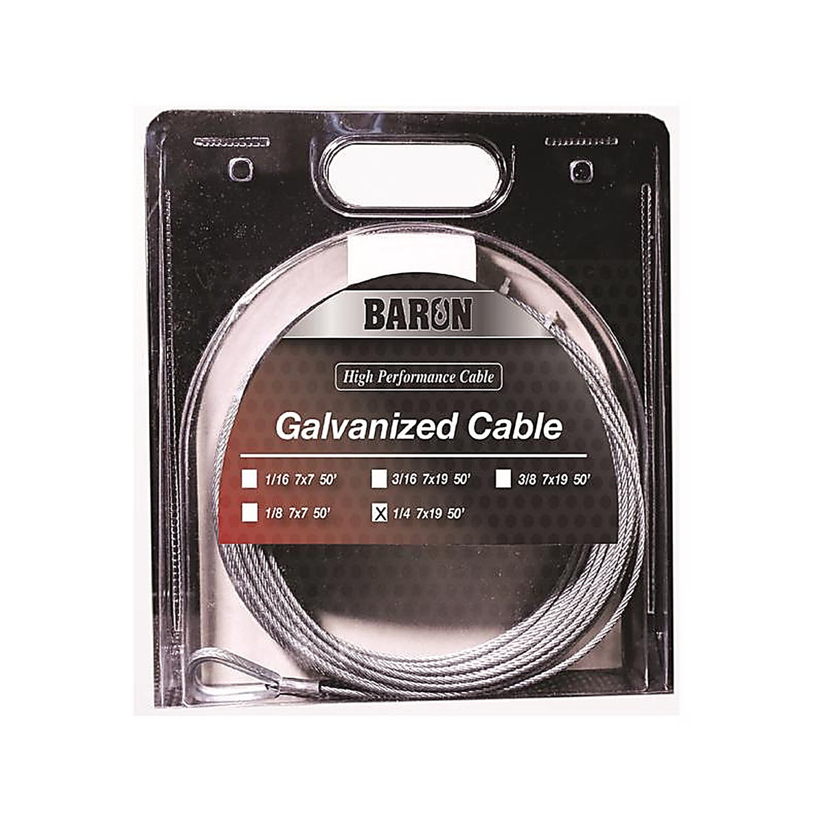 Baron - 9005 - Galvanized Galvanized Steel 1/4 in. D X 50 ft. L Aircraft Cable